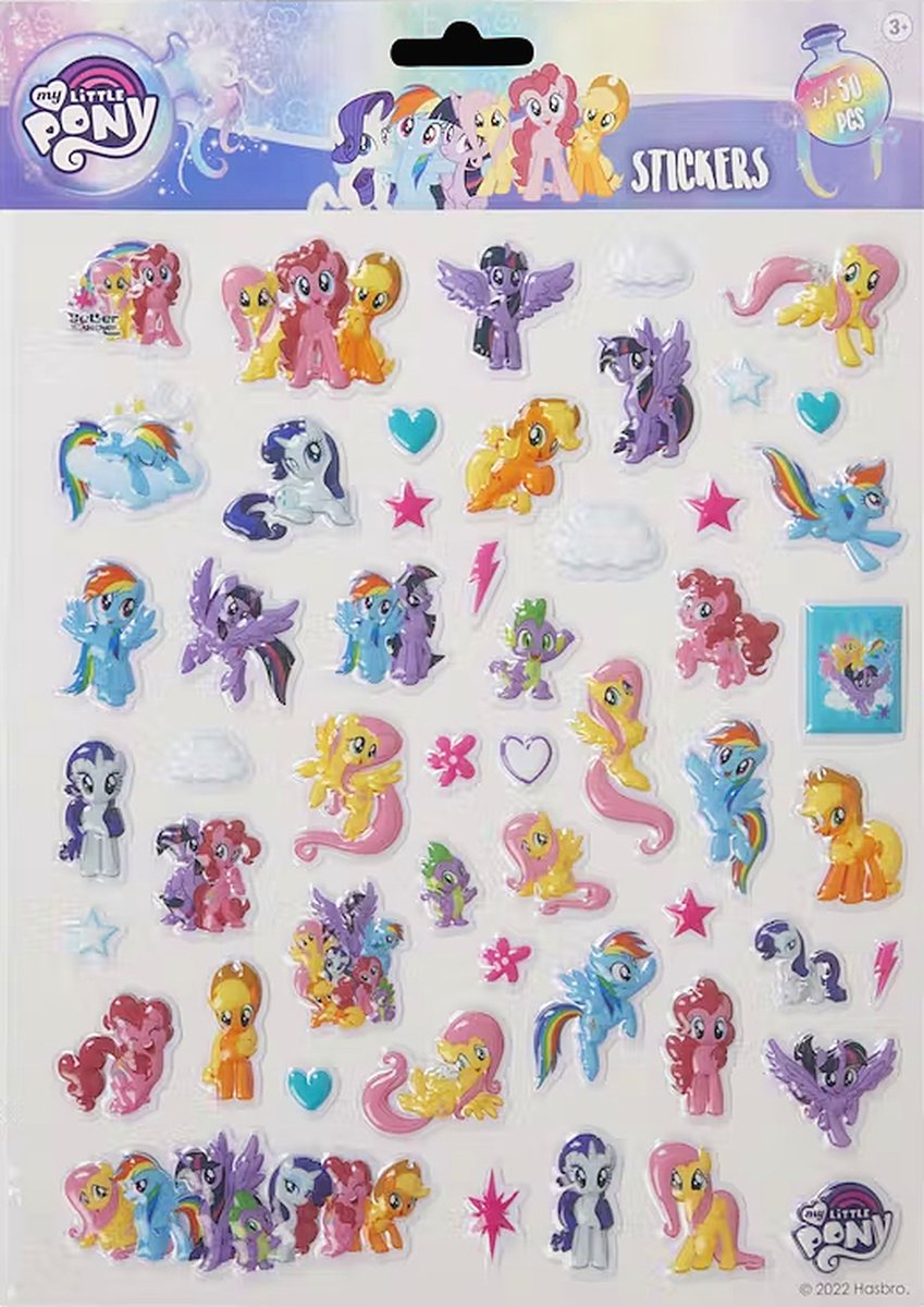 My Little Pony - Stickervel - Hasbro - 3D Stickers - Knutselen - Blauw - 3+ jaar - Paarden - Jongens - Meisjes - Films - Vakantie - Kinderpartijtje - Feestje - Cadeautje