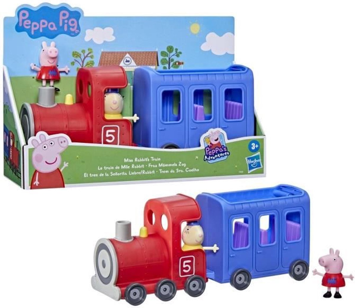 PEPPA PIG - Peppas Avonturen - Miss Rabbits Train - Rollend en afneembaar peuterspeelgoed met 2 figuren, vanaf 3 jaar