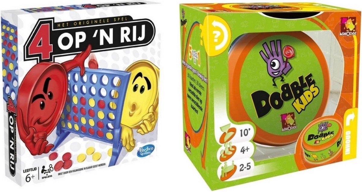 Spellenbundel - 2 Stuks - Hasbro 4 Op N Rij & Dobble Kids