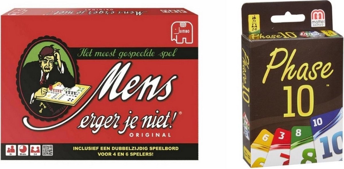 Spellenbundel - 2 Stuks - Mens Erger Je Niet & Phase 10