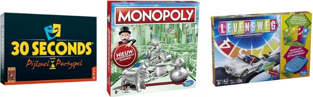 Spellenbundel - 3 Stuks - 30 Seconds & Monopoly Classic & Levensweg Elektronisch Bankieren