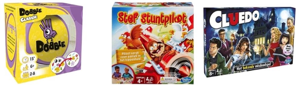 Spellenbundel - 3 Stuks - Dobble Classic & Cluedo & Stef Stuntpiloot