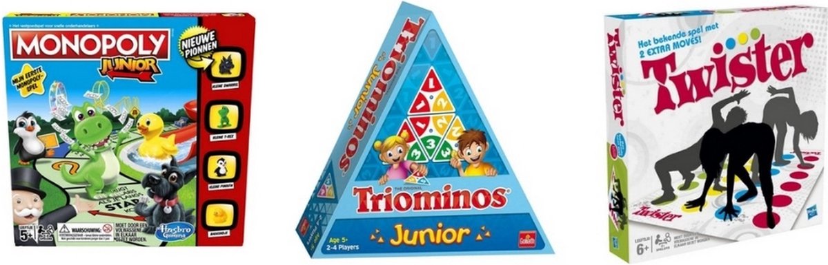 Spellenbundel - 3 Stuks - Monopoly Junior & Triominos Junior & Twister