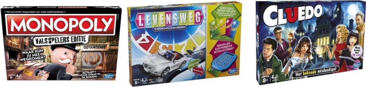 Spellenbundel - 3 Stuks - Monopoly Valsspelerseditie & Levensweg Elektronisch Bankieren & Cluedo