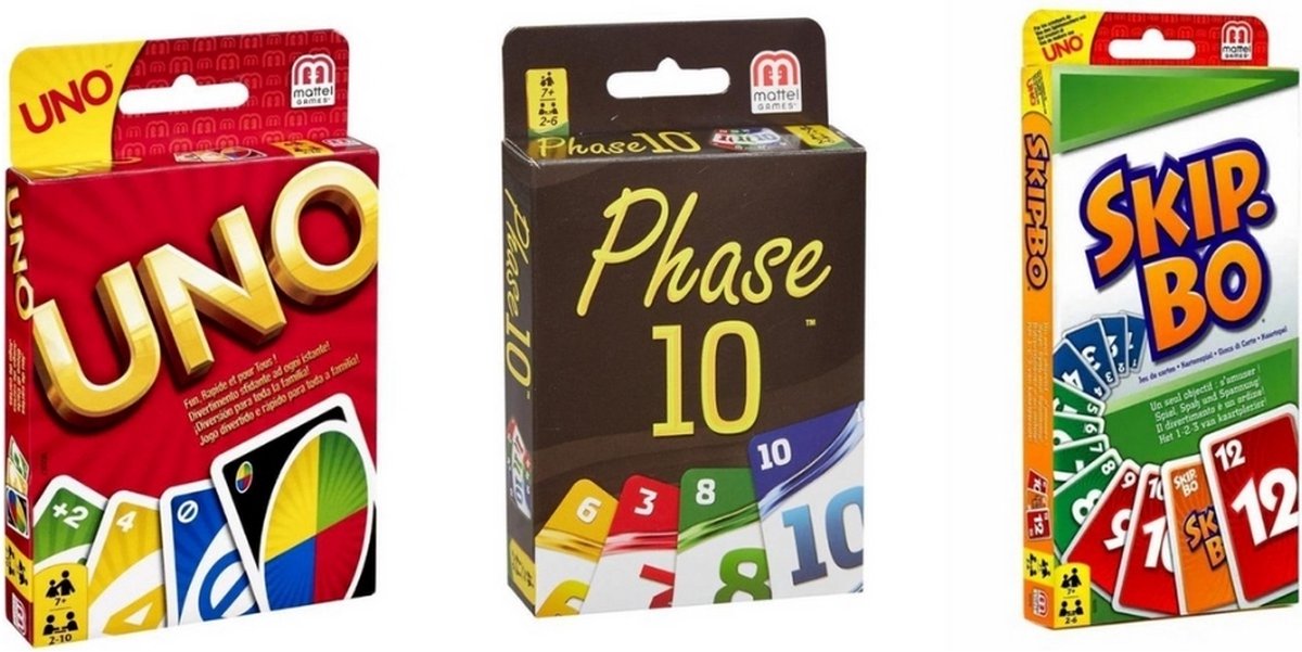 Spellenbundel - 3 Stuks - Uno & Phase 10 & Skip-Bo