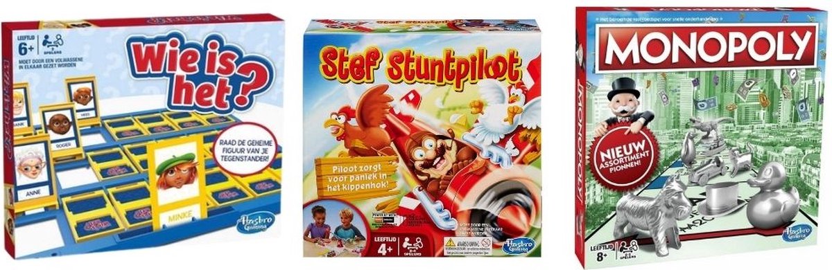 Spellenbundel - 3 Stuks - Wie Is Het? & Monopoly Classic & Stef Stuntpiloot