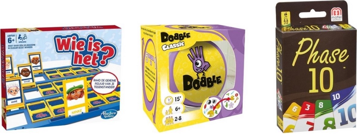 Spellenbundel - 3 Stuks - Wie is het? & Dobble Classic & Phase 10