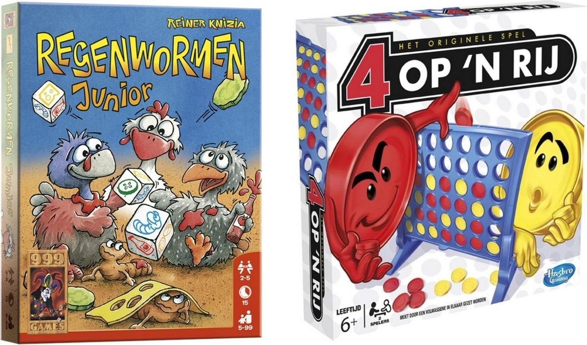 Spellenbundel - Bordspel - 2 Stuks - Regenwormen Junior & Hasbro 4 Op N Rij