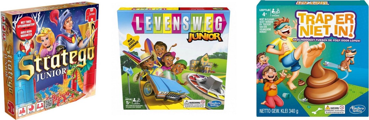 Spellenbundel - Bordspellen - 3 Stuks - Stratego Junior & Levensweg Junior & Trap Er Niet In