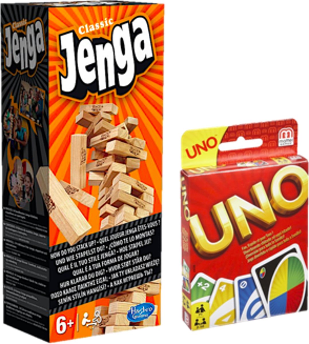 Spelvoordeelset Jenga Classic - Gezelschapsspel & Uno - Kaartspel