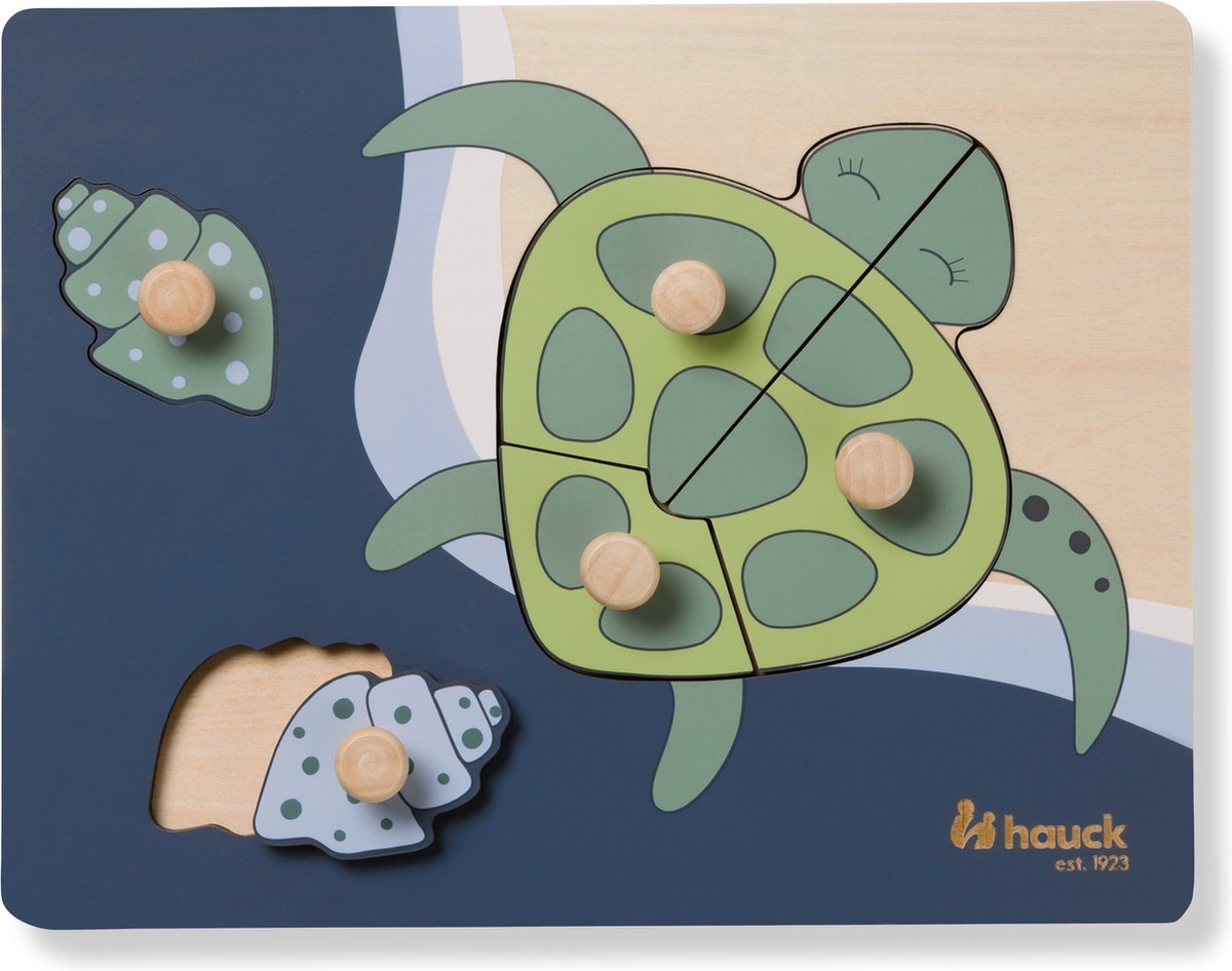 Hauck inlegpuzzel voor kinderen Puzzle N Sort - houten inlegpuzzel vanaf 1 jaar (FSC®-gecertificeerd), houten puzzel met dierenvormen en houten knopjes, stimuleert fijne motoriek (Turtle)