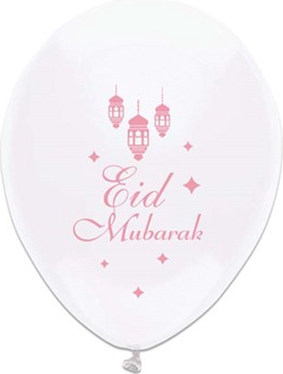 Eid Mubarak - Ballonnen wit/roze 6 st.