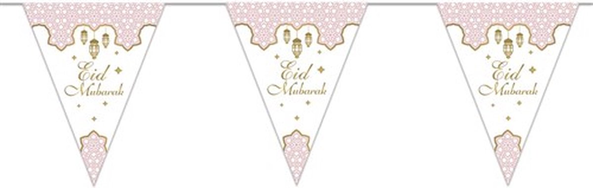 Eid Mubarak - Vlaggenlijn roze - 3 meter