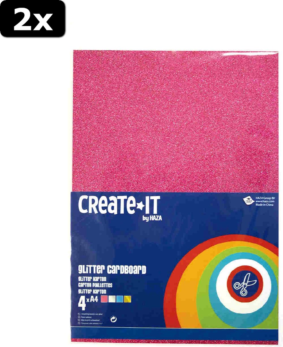 2x Create-It Glitterkarton A4 4 vel assorti