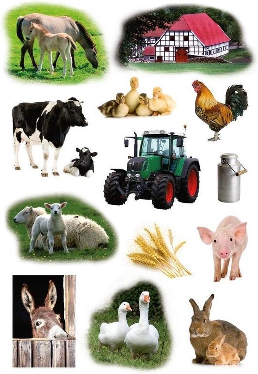 Haza Original Stickers Tractor En Dieren 16 Cm Papier Wit