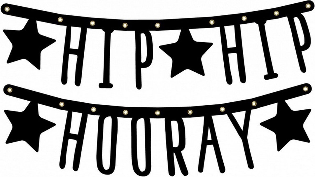 letterslinger  hip hip hooray zwart 150 cm