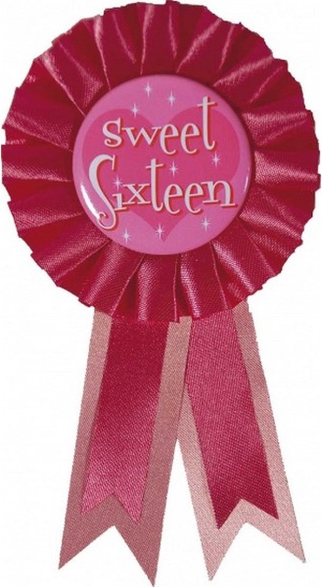 rozet Sweet sixteen roze 8 x 14,5 cm