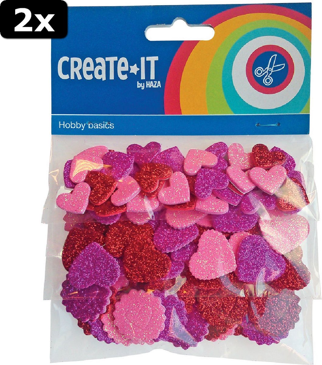 2x Create-It Foam hartjes glitter 132 stuks