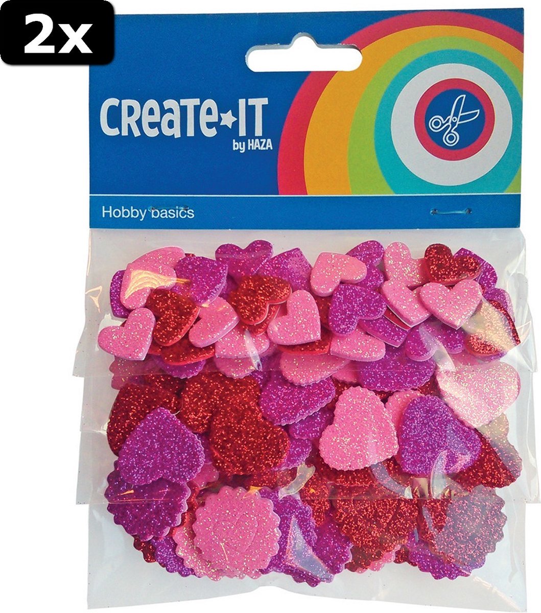 2x Create It Hobbyset Foam Hartjes Glitter