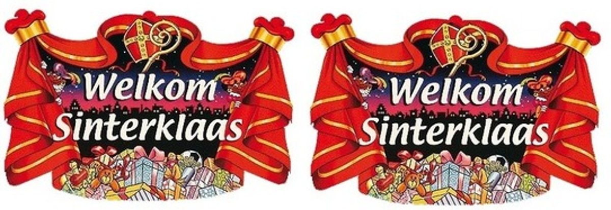 2x Huldebord Welkom Sinterklaas 45 x 35 cm - Sinterklaas thema kroonschild 2 stuks