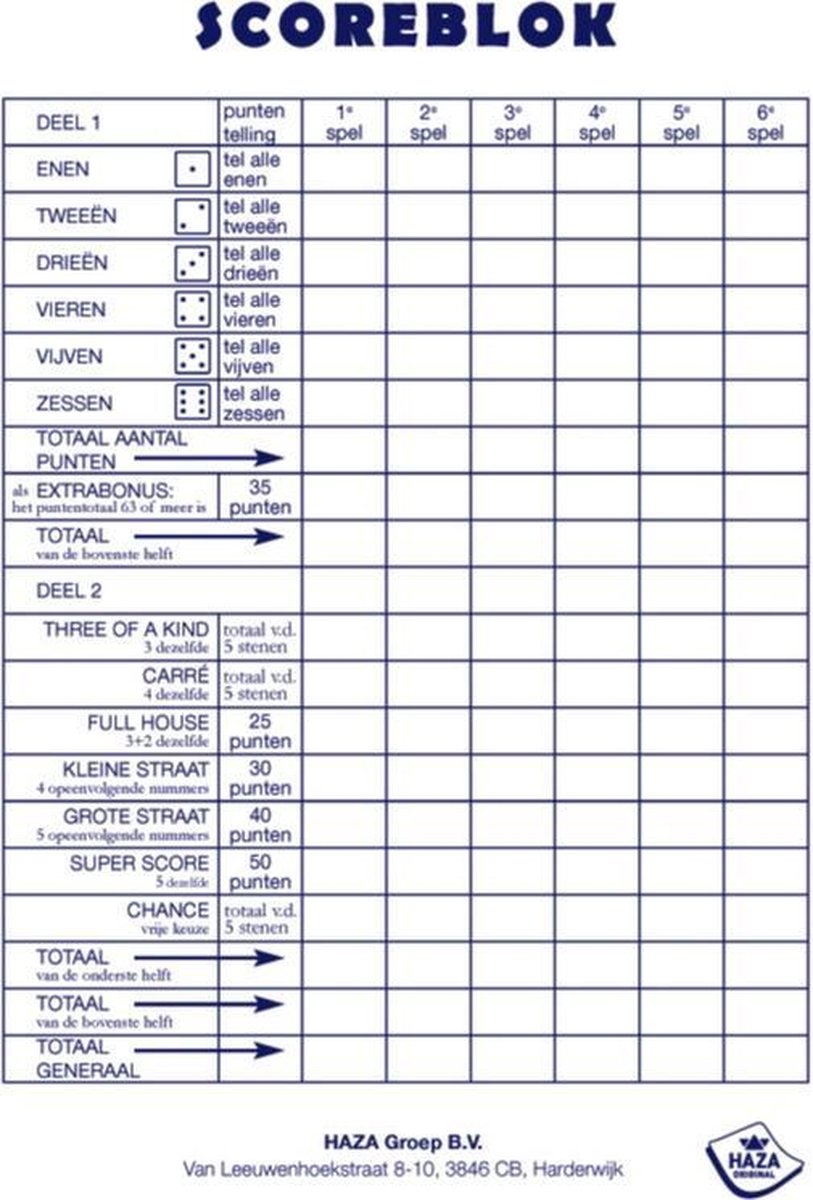 3x Scoreblokken Yahtzee 250 vellen - Dobbelspellen - Familiespelletjes - Yahtzee score notitieblok 3stuks