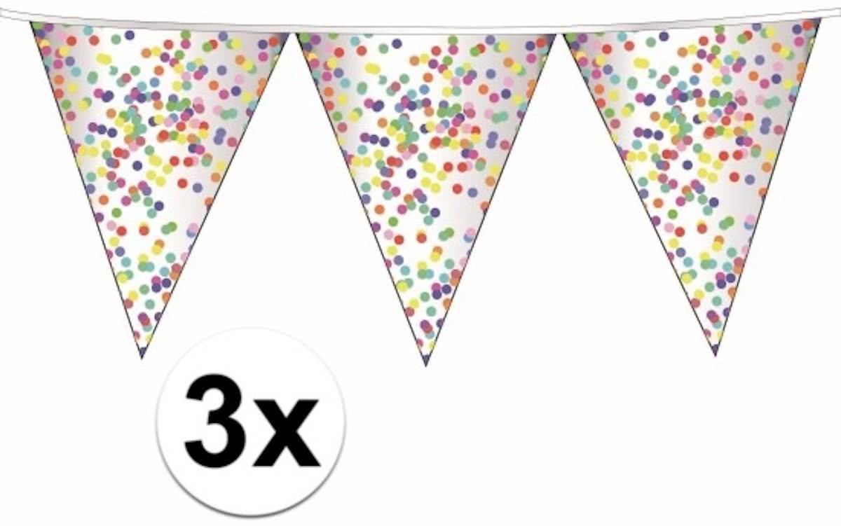 3x confetti party thema vlaggenlijn / slingers 10 meter