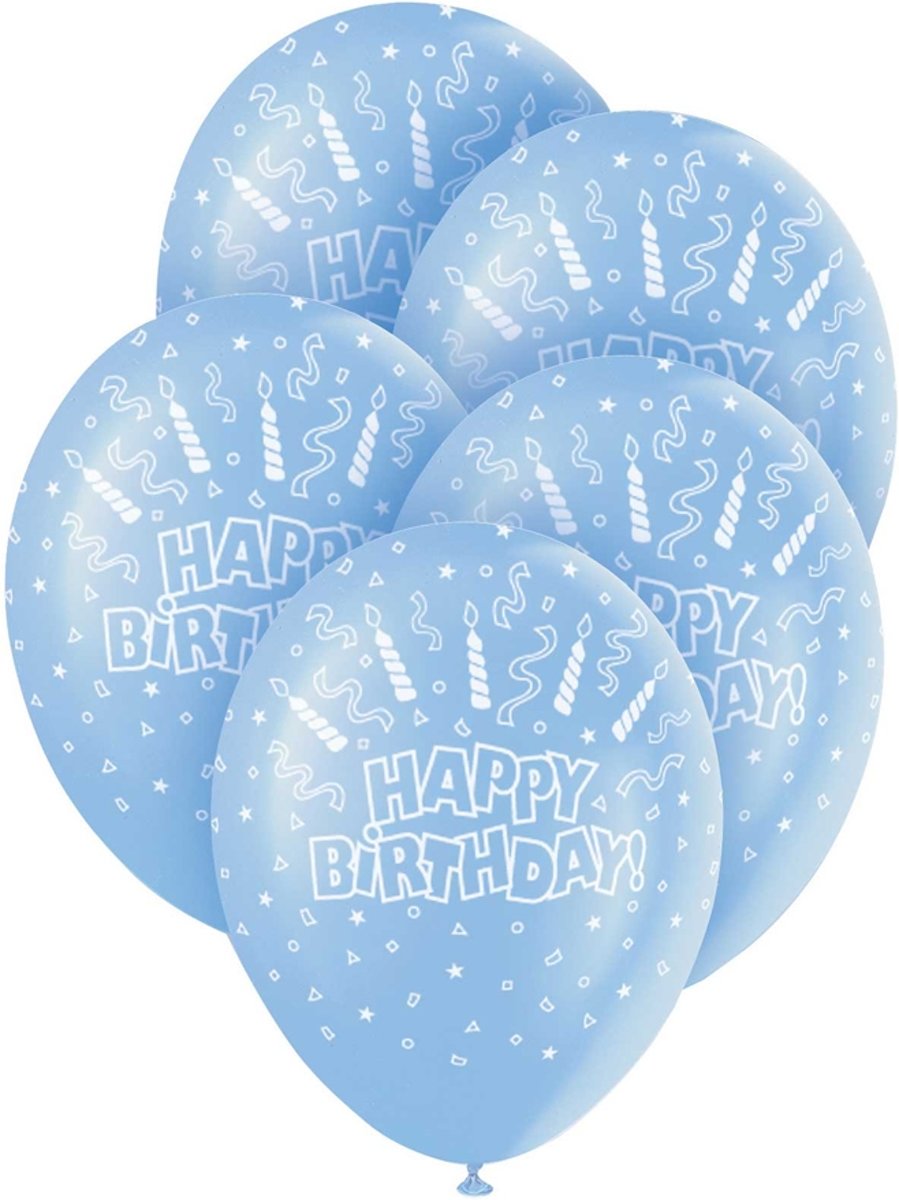 Ballonnen ‘Happy Birthday’ Blauw Parel - 5 stuks