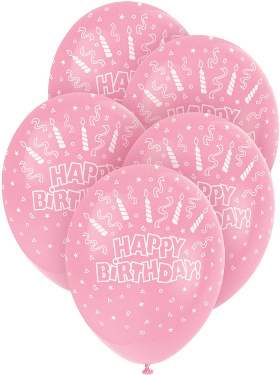 Ballonnen ‘Happy Birthday’ Roze Parel - 5 stuks