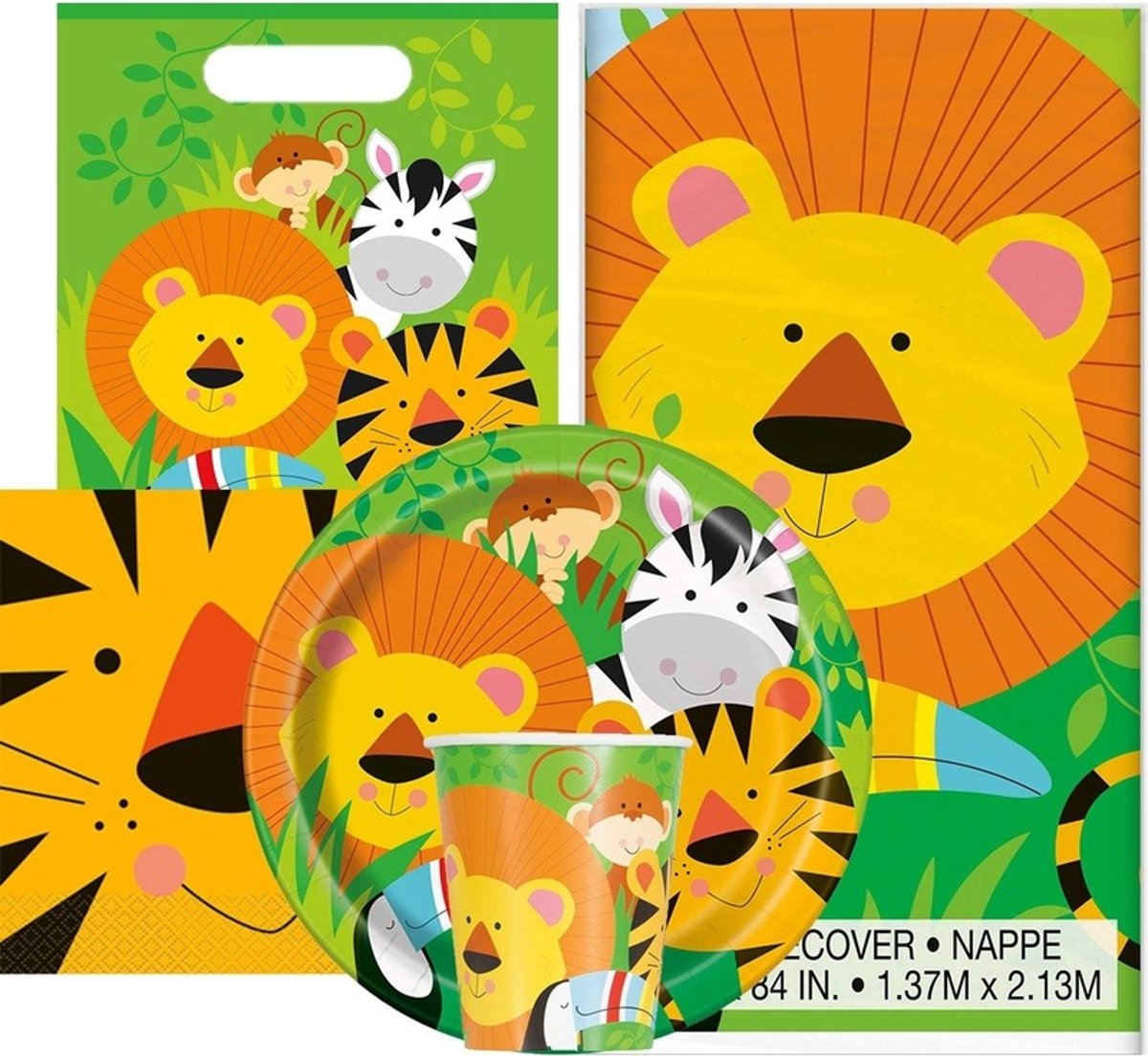 Jungle thema kinderfeestje versiering pakket 9-16 personen - Kinderverjaardag/kinderfeestje jungle dieren thema pakket