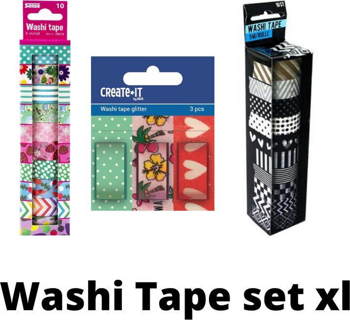 Washi tape set - meisjes - 3 soorten - knutselset - uniek cadeau