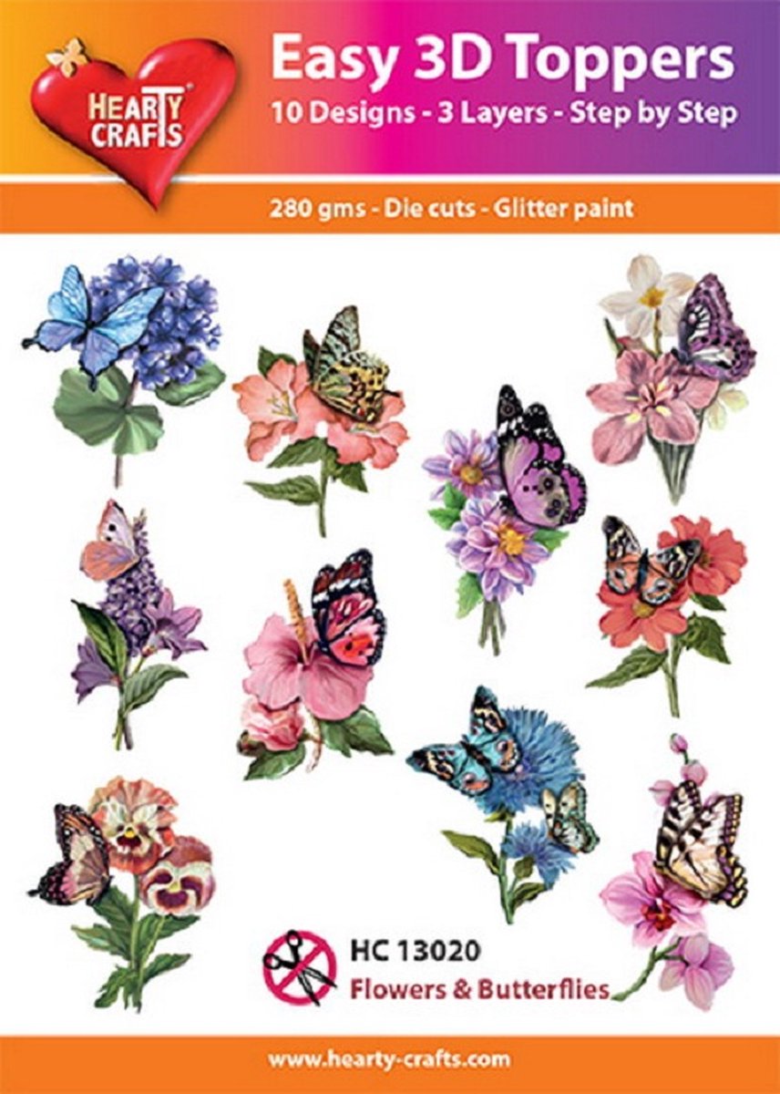 Easy 3D Topper - Flowers & Butterflies - HC13020 - 10 verschillende - 3 lagen