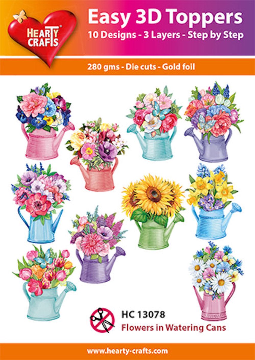 Easy 3D Topper - Flowers in Watering Can - HC13078 - 10 verschillende - 3 lagen