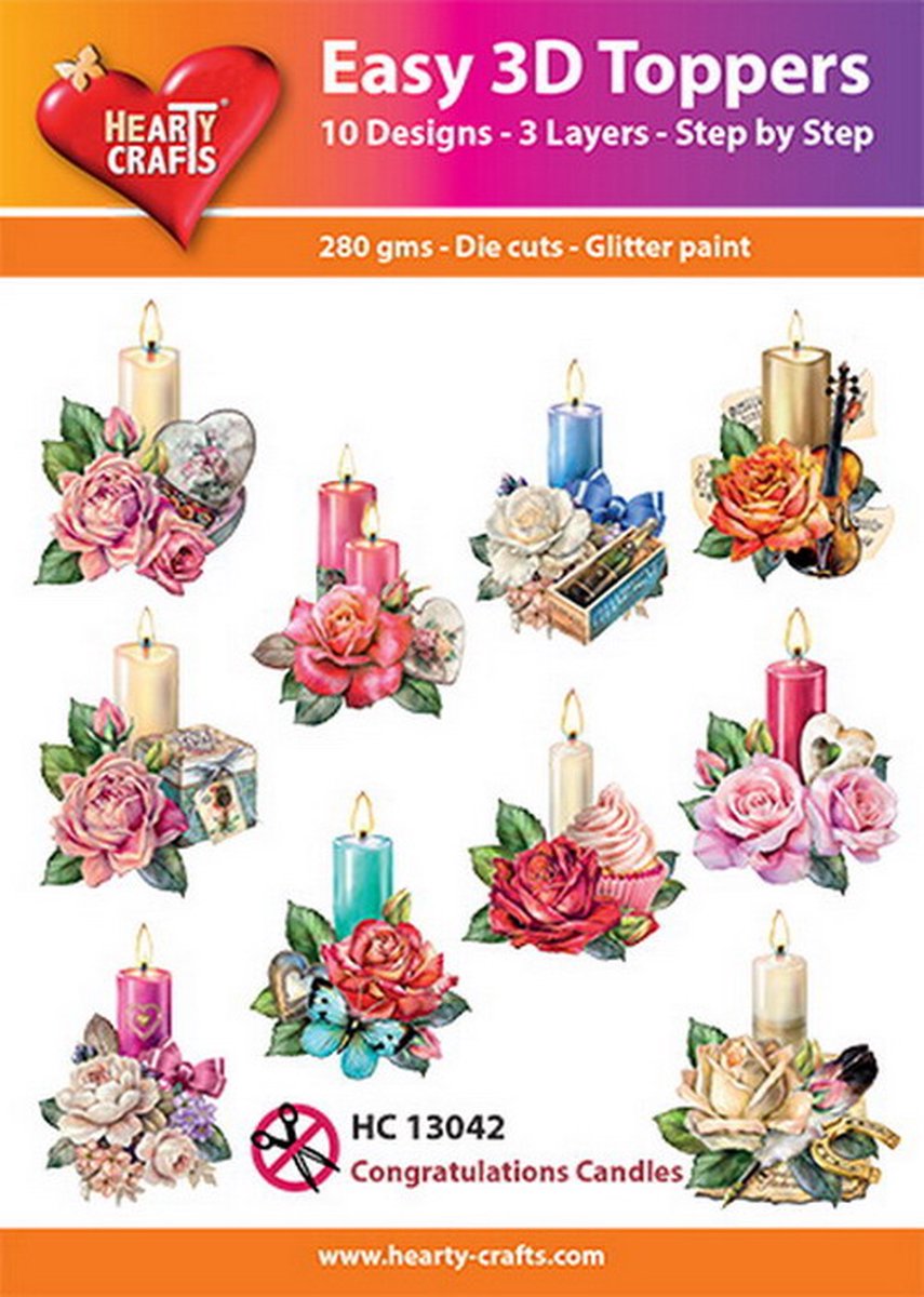 Easy 3D Topper - Kandelaar met bloemen - HC 13042 - 10 Verschillende - 3 Lagen