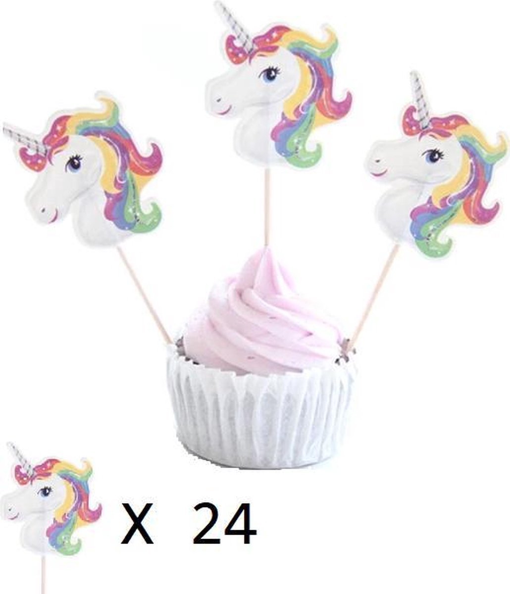 *** 24 Stuks Eenhoorn Prikkers - Cupcake Versiering - Unicorn - van Heble® ***