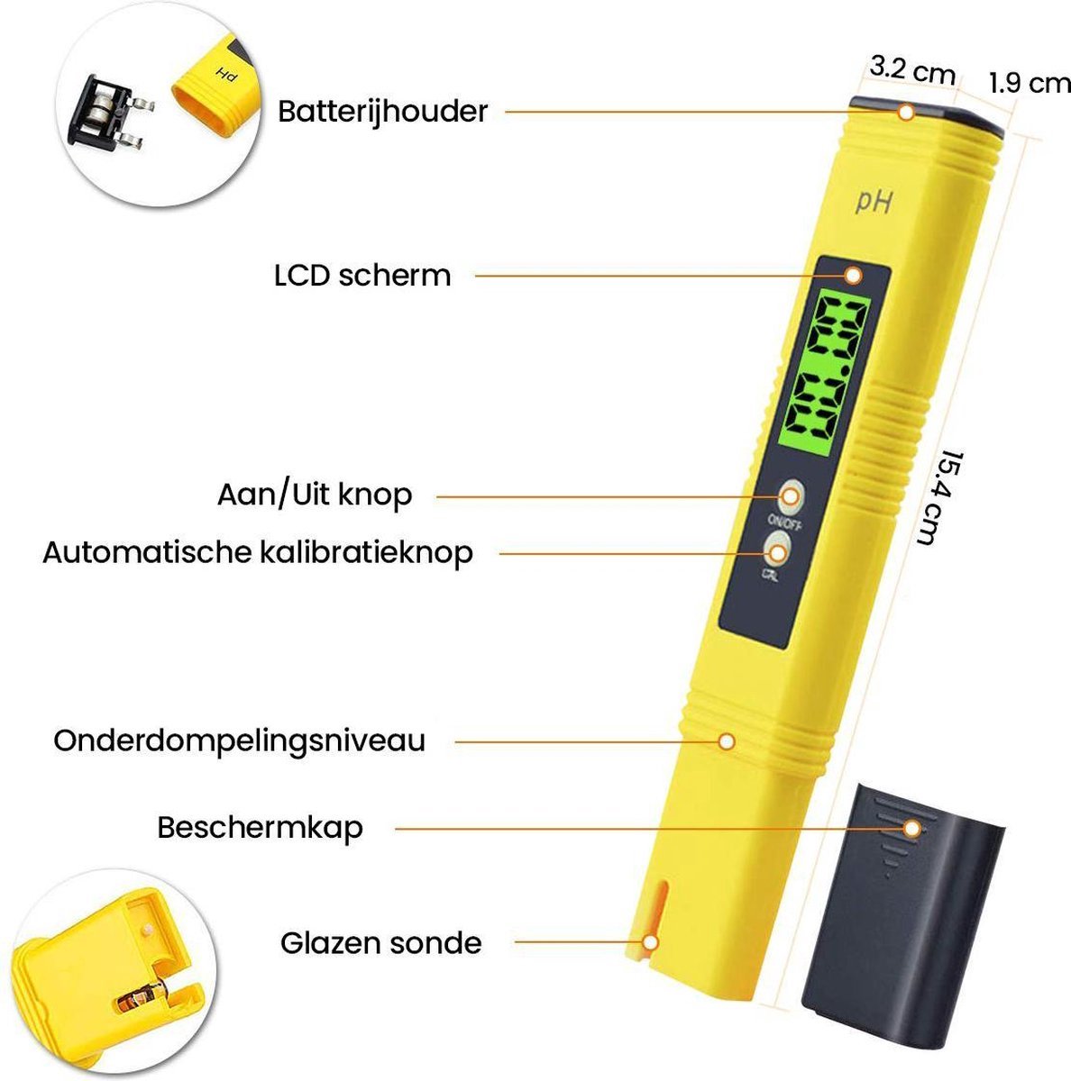 *** Premium PH-meter met Kalibratie - Zwembad Zuurtegraad - PH Indicator- Inclusief opbergbox - van Heble® ***