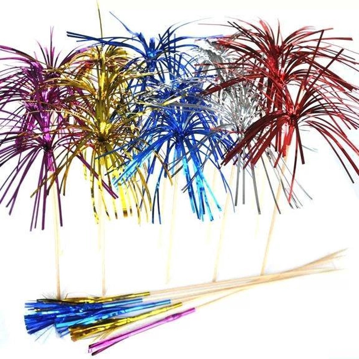 *** Set van 50 vuurwerk prikkers - Cocktailprikkers - Partyprikkers - Decoratieprikkers taart / gebak - Gekleurde feestprikkers - Palmboom - 50 stuks - van Heble ***