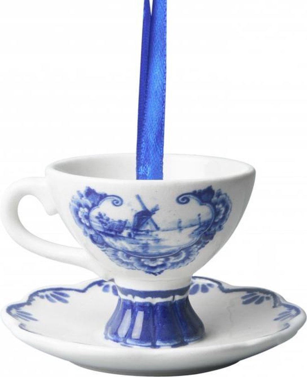 Kerstornament - Theekopje - Delfts blauw - Keramiek - 4 cm