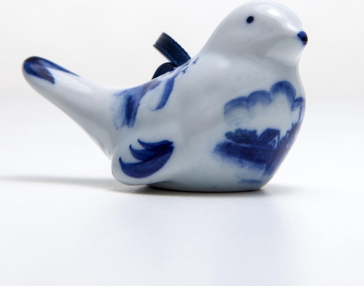 Kerstornament Vogel - Landschap - Delfts blauw - Keramiek - 4 cm