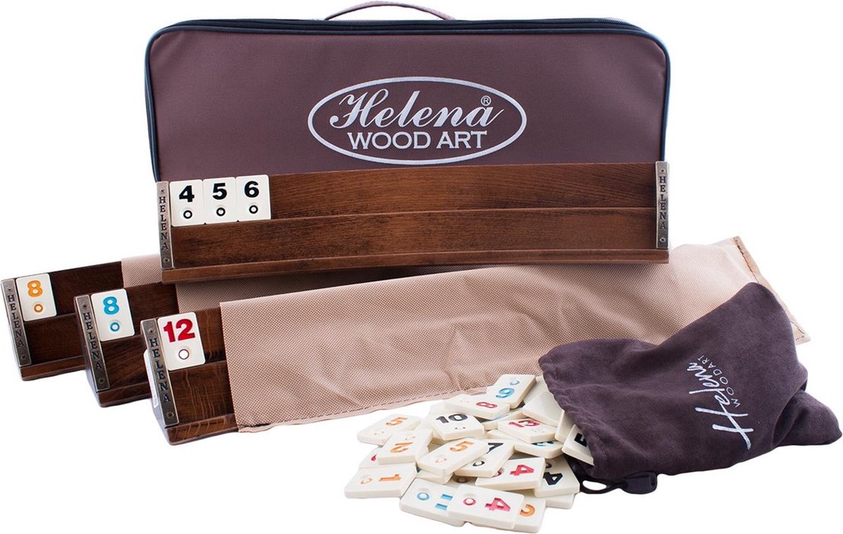 Handgemaakte ovale rummy speelset - Okey - 100% Hout - Luxe uitgave - Inclusief tas - Rummi