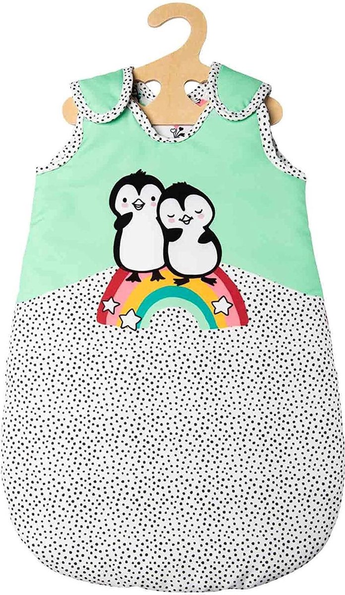 Heless Poppenslaapzak Pinguïn Fluweel Groen/wit Mt 28-35 Cm