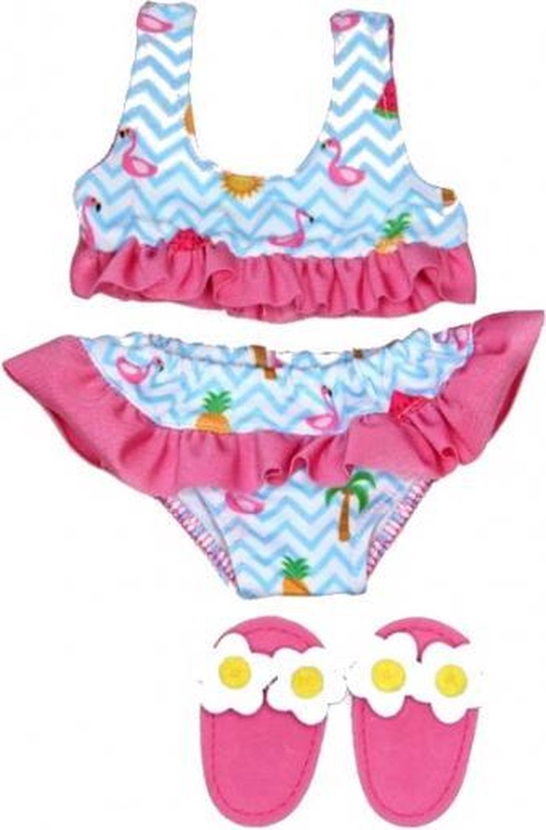 poppenbikini met slippers voor pop van 35-45 cm