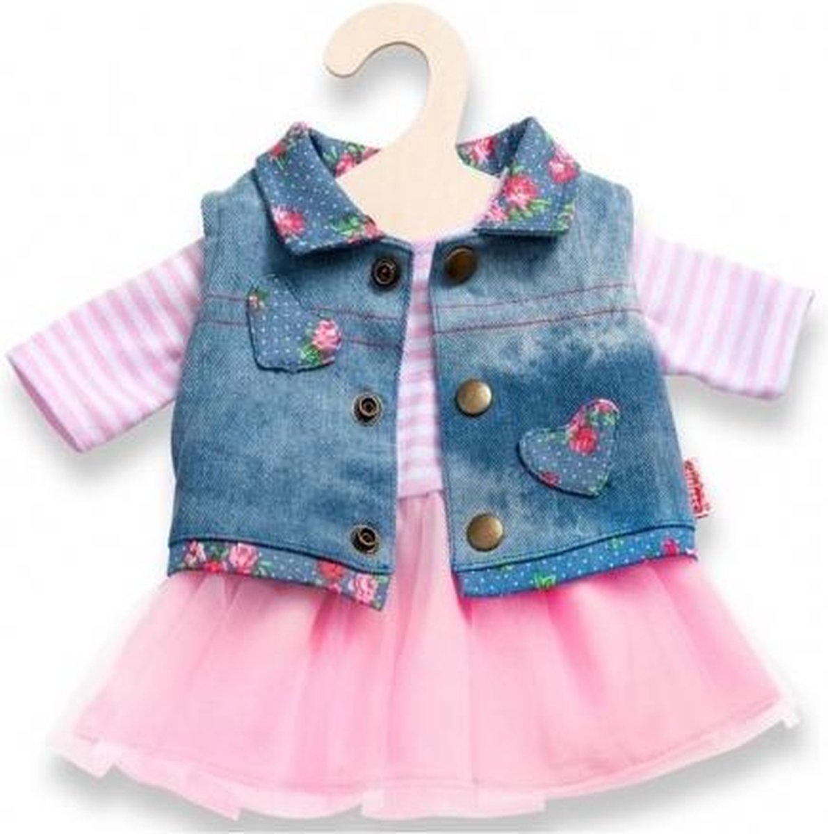 poppenkleding jurk met jeansgilet 28-35 cm