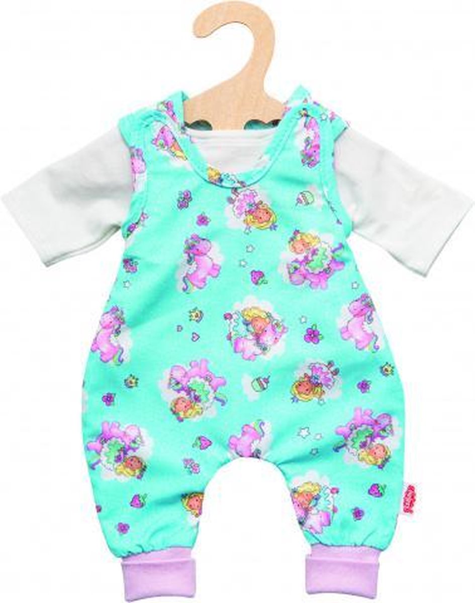 poppenromper en T-shirt 28-35 cm katoen blauw