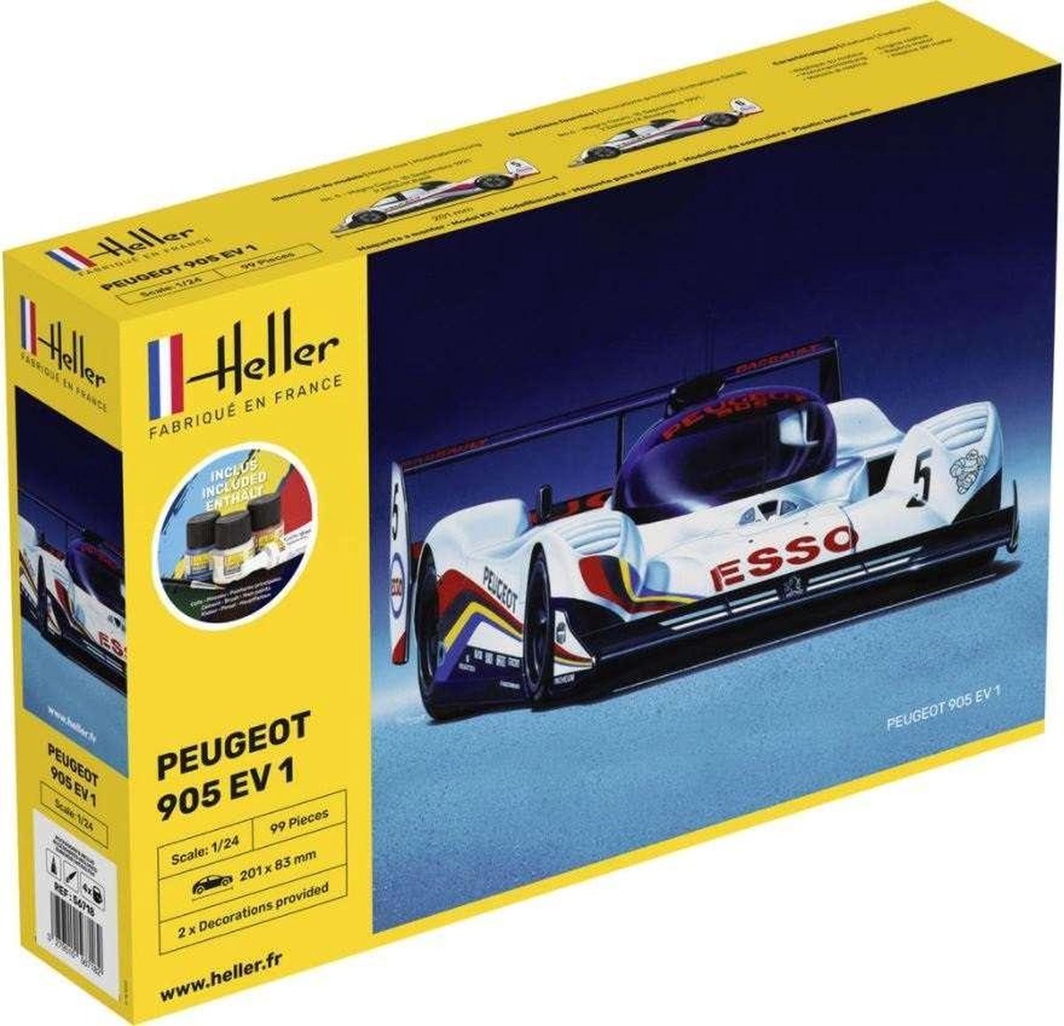 1:24 Heller 56718 Peugeot 905 EV Racing Car - Starter kit Plastic kit