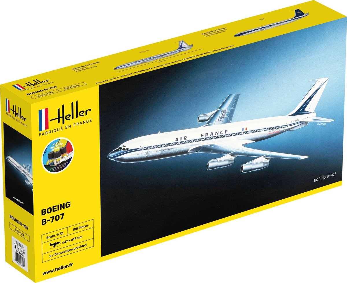 1:72 Heller 56452 B-707 Air France Plane - Starter Kit Plastic kit