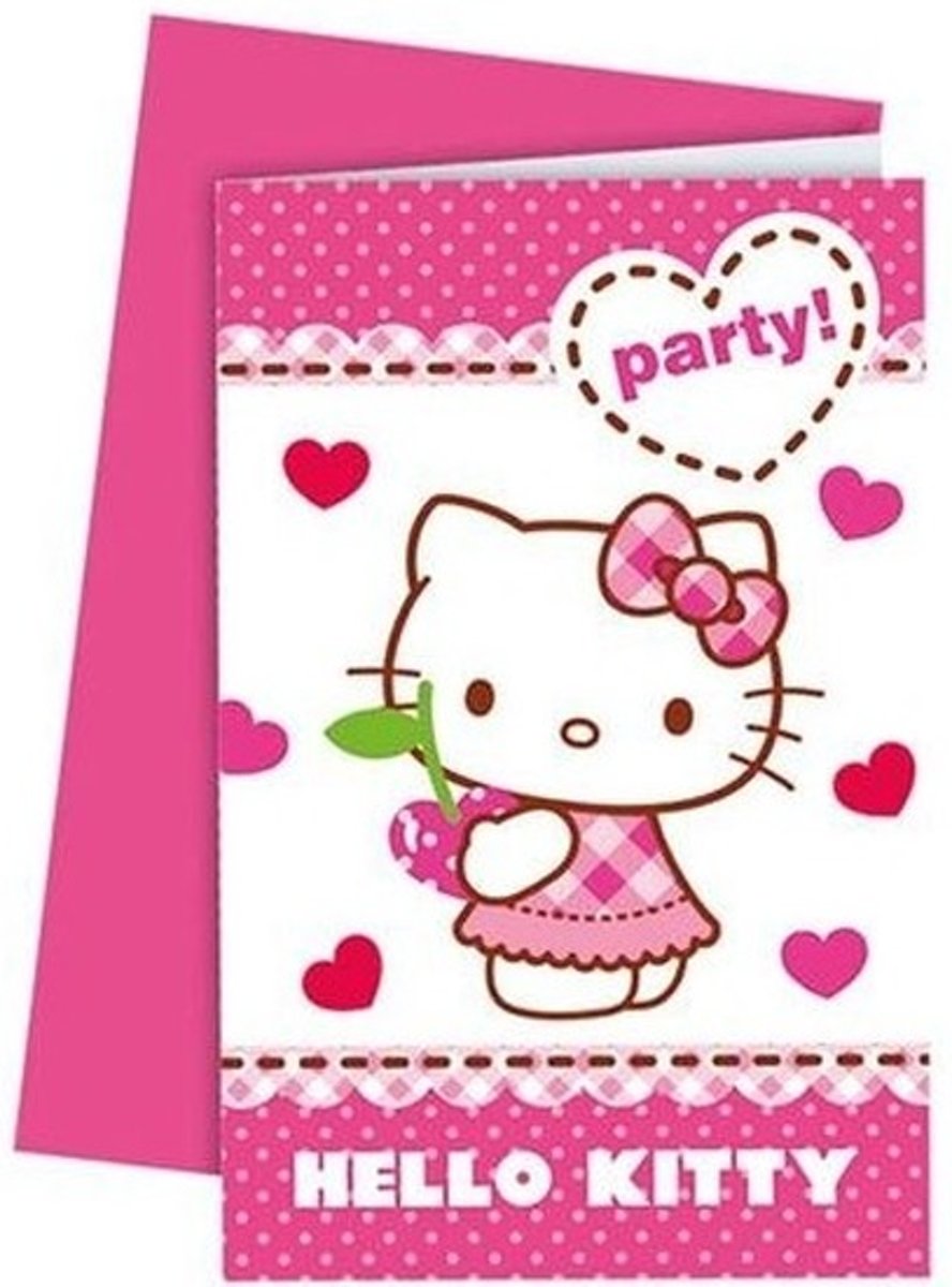 12x Hello Kitty themafeest uitnodigingen 14 cm - Kinderfeestje/kinderverjaardag/kinderpartijtje - Uitnodigingen verjaardag meisje