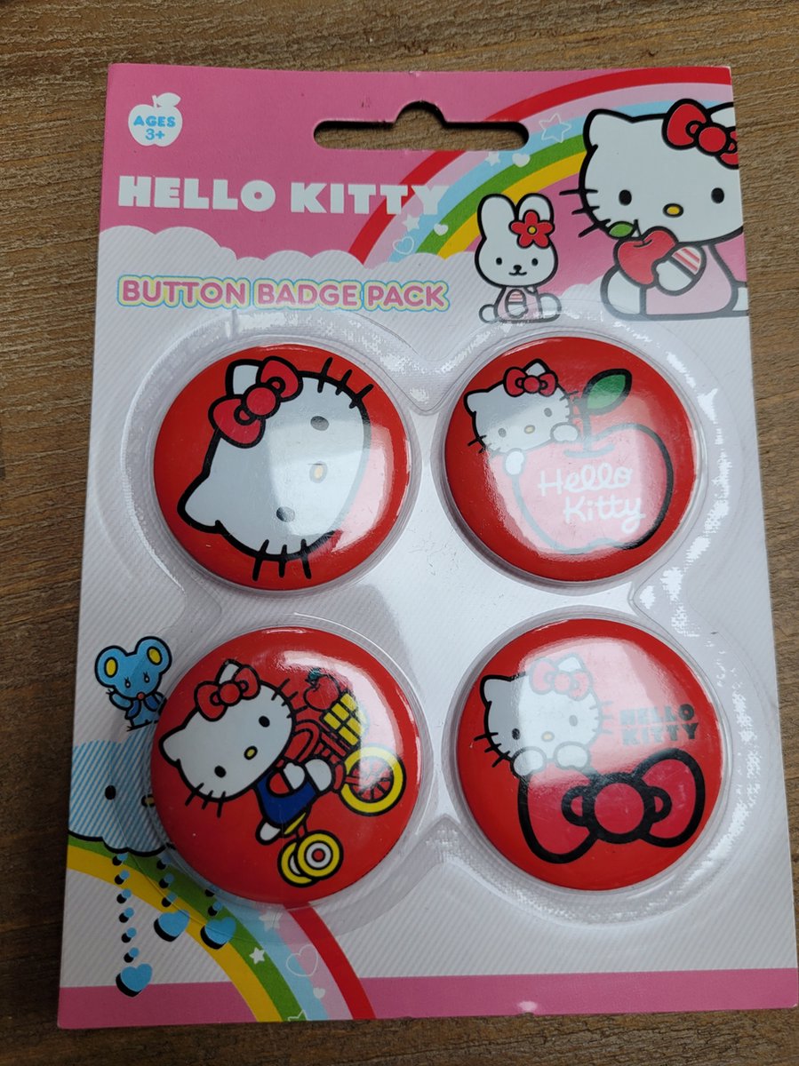 Hello Kitty Button Pack 4 buttons rode kleur met print