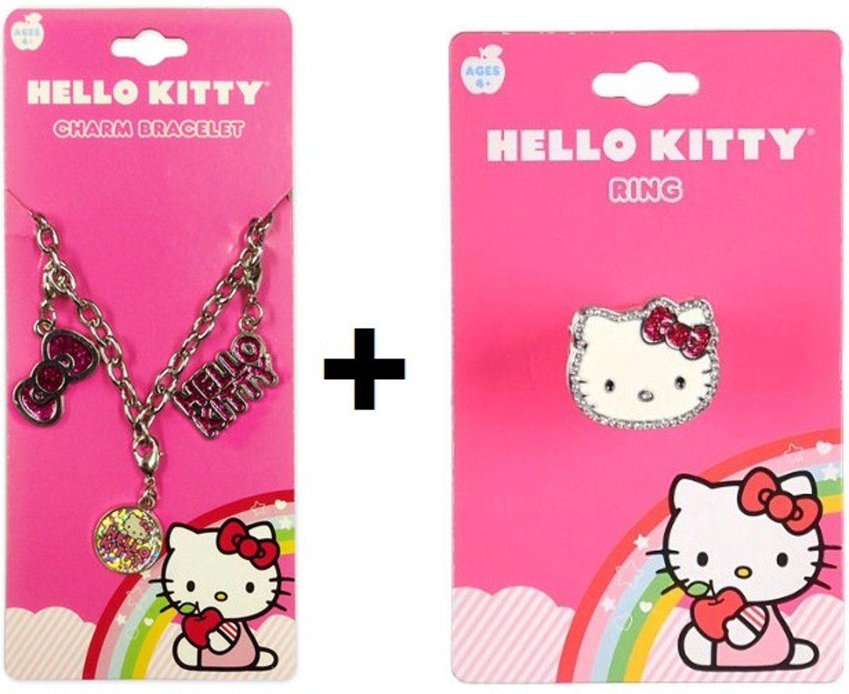 Hello Kitty bedel armband + stretch ring cadeauset