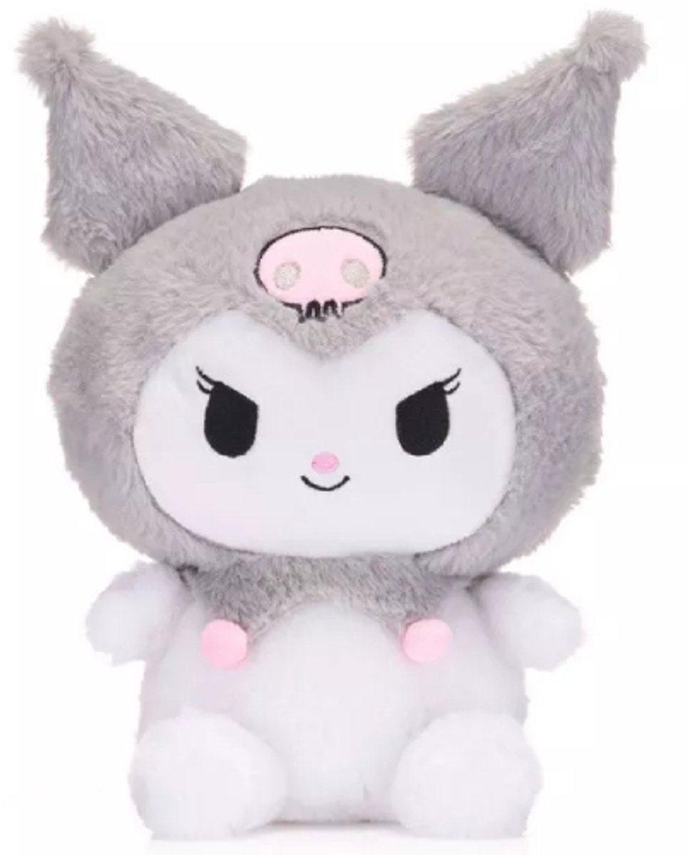 Kuromi (Grijs) Hello Kitty Fluffy Pluche Knuffel 30 cm - Speelgoed Knuffels voor Kinderen Meisjes - Kat Cat Kitten Plush Toy