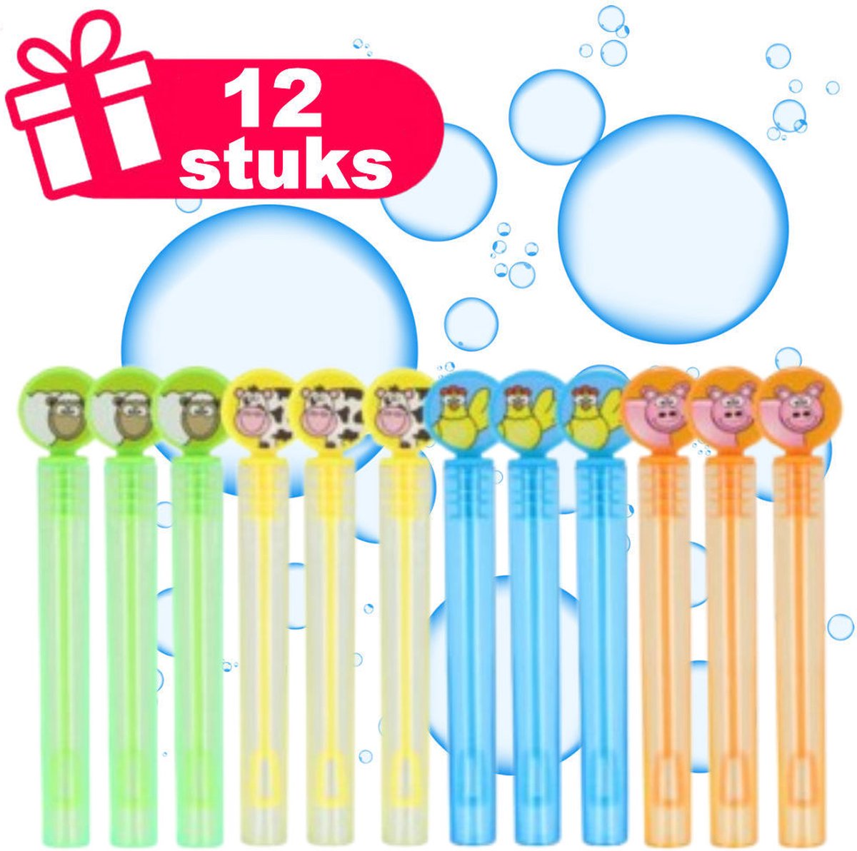 Henbrandt - 12 Stuks Boerderij Dieren Mini Bellenblaas Staafjes (4ml) - Belleblaas Traktatie uitdeelcadeautjes voor kinderen & peuters - Traktaties en kinderverjaardagen - Klein grabbelton speelgoed voor in traktatie uitdeelzakjes